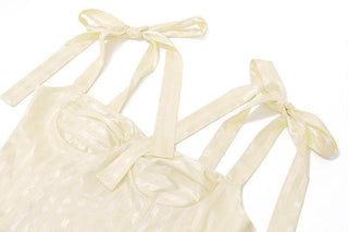 Striped smocked bowknot ribbon cami top