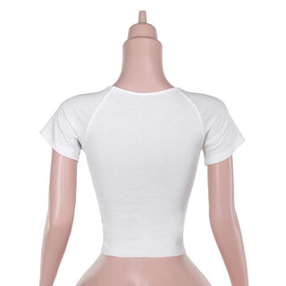 Short sleeve â€œWETâ€ ruffle u neck top