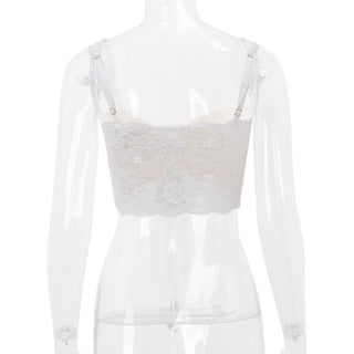 Lace mesh patchwork knotted crop cami top