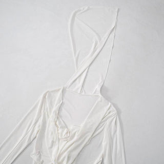 Hoodie long sleeve tassels self tie top