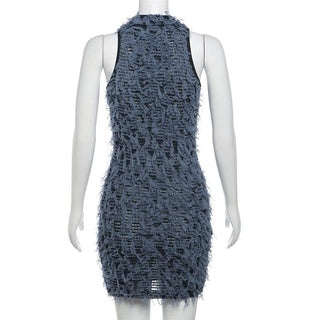 Crewneck textured contrast mini dress