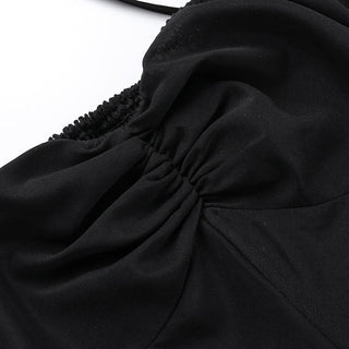 Short puff sleeve sweetheart neck ruched halter smocked mini dress