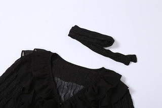 Textured solid long sleeve halter v neck ruffle flared sleeve crop top