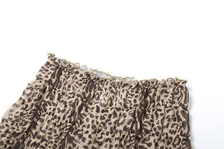 Leopard print ruffle ruched crop pant set