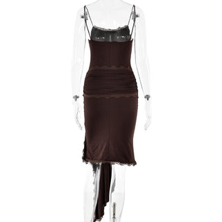 Lace hem irregular ruffle cami midi dress