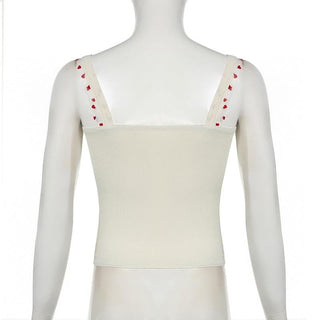 Bowknot ribbed heart pattern mesh cami top