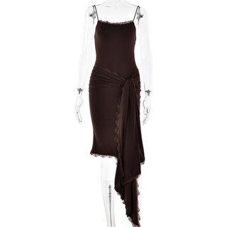 Lace hem irregular ruffle cami midi dress