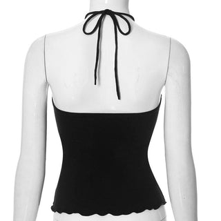 Halter sweetheart neck ruched bowknot ruffle top