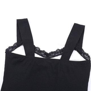 Bowknot v neck lace hem ribbed tank top