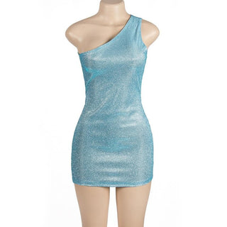 Textured one shoulder irregular sleeveless mini dress