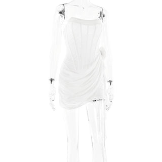 U neck bustier ruffle flower applique tube mini dress