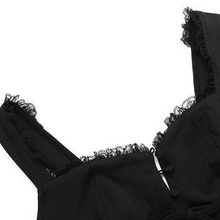 Lace hem button bowknot cami mini dress