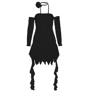 Off shoulder ruched long sleeve solid mini dress