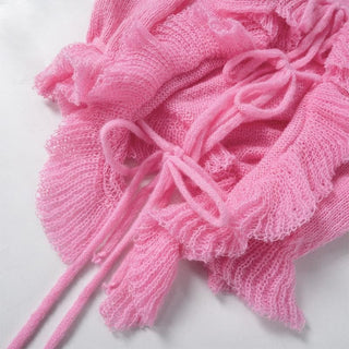 Short sleeve ruffle knitted drawstring ruched pant set