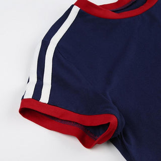 Short sleeve stitch numeral print top