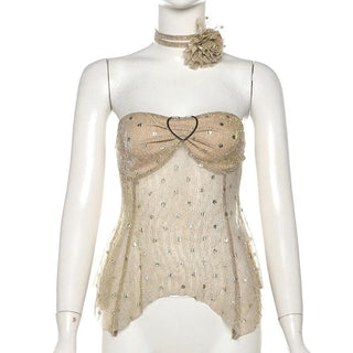 Polka dot glitter buckle ruffle tube top