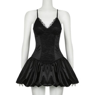 V neck lace hem cami mini dress