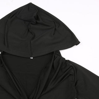 Cowl neck solid long flared sleeve hoodie 2-way top