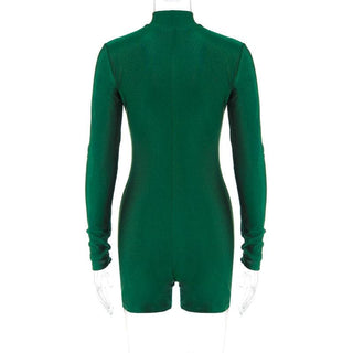 Zip-up solid long sleeve high neck romper