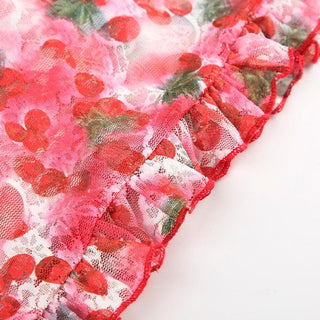 V neck flower print lace see through cami top