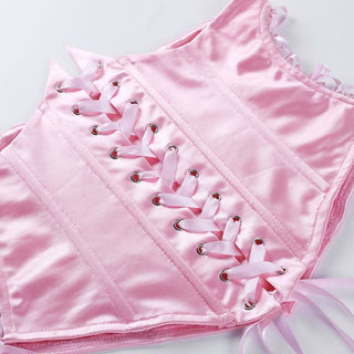 Lace up self tie solid corset top