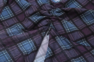 V neck plaid print bowknot crop top