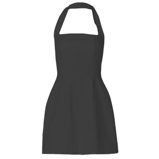 Halter solid ruched stitch zip-up mini dress