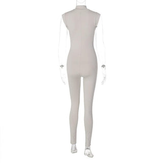 Cap sleeve zip-up high neck solid jumpsuit
