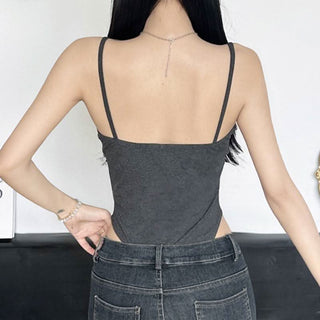 Lace hem bowknot hollow out cami bodysuit