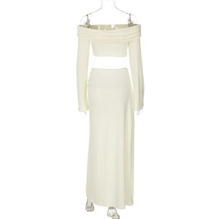 Off shoulder long sleeve o ring slit maxi dress