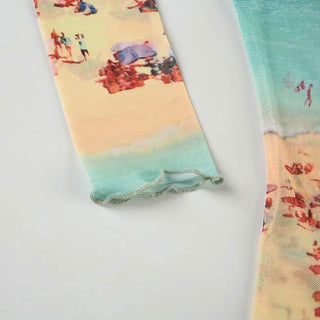 Long sleeve crewneck contrast mesh top