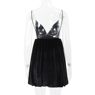 V neck velvet backless cami mini dress