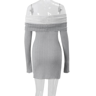 Off shoulder long sleeve ruched textured mini dress