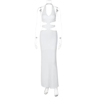 Halter v neck hollow out high slit cut out maxi dress