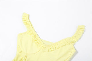 U neck ruffle slit sheer mesh solid cami top