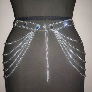 Halter crystal hollow out metal chain waist chain set