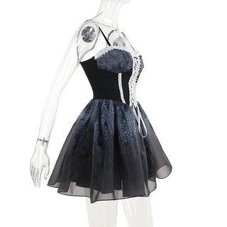 Lace hem sweetheart neck lace up print ruched cami mini dress