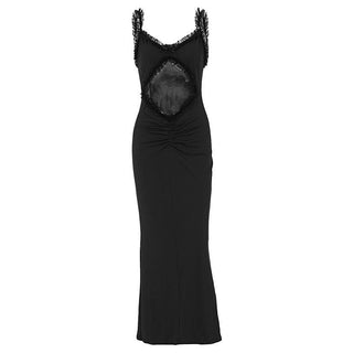Ruffle hollow out ruched bowknot cami cut out midi dress