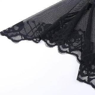 Human skeleton ruffle net shrug top