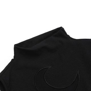 Sleeveless high neck moon pattern beaded crop top