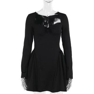 Long sleeve sweetheart neck bowknot mini dress