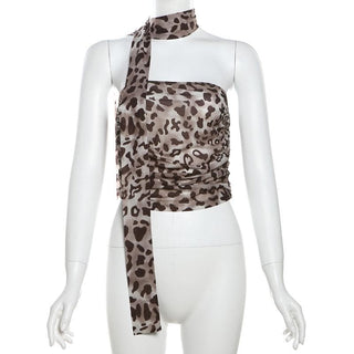 Leopard print ruched scarf tube top
