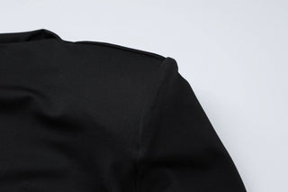 Long sleeve crewneck padded metal applique maxi dress