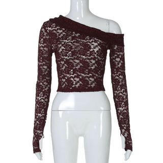 Off shoulder long sleeve lace top