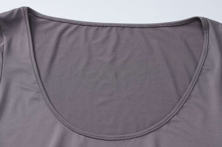 U neck long sleeve slit solid maxi dress