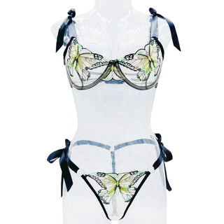 Sweetheart neck butterfly embroidery lingerie set