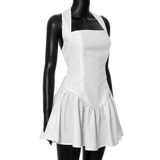 Halter ruched backless stitch zip-up mini dress