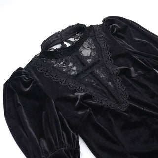 Crewneck long flared sleeve slit velvet lace midi dress