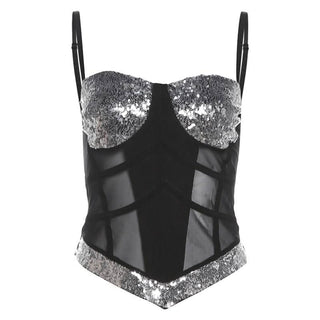 Glitter v neck mesh backless cami top