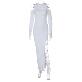 Long sleeve off shoulder hollow out cut out maxi dress